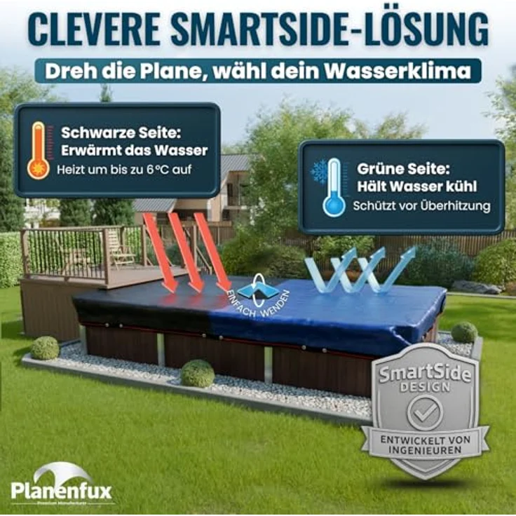 Planenfux® Pool-Abdeckplane Poolplanen rechteckig PE Material - Blau (PARENT), 280-320 x 180-220 cm Pool Abdeckung aus starkem 200g/m² PE Material – Bild 7