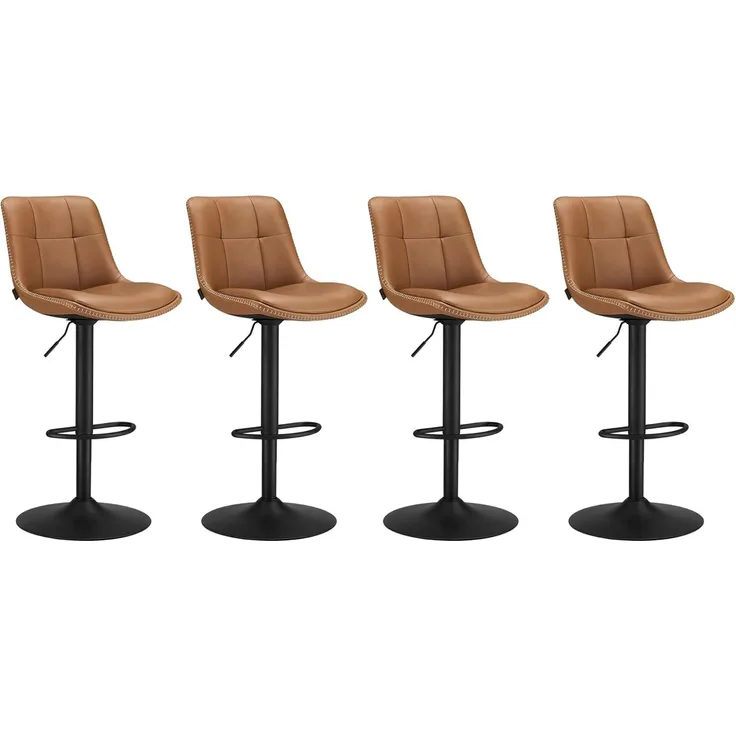 Vasagle Barhocker 4er Set, Barstühle höhenverstellbar, drehbare Küchenhocker, gesteppter PU-Bezug, mit Rückenlehne und Fußstütze, Esszimmer, Theke, Stahl, karamellbraun LJBDE295K01