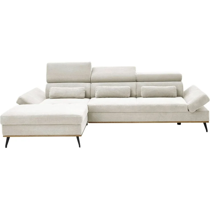 Iwaniccy Ecksofa MESA, B 299 x T 188 cm, Creme, Mikrofaser, Holzblende in eichefarben, Kopfteilverstellung, Armlehnen verstellbar – Bild 4