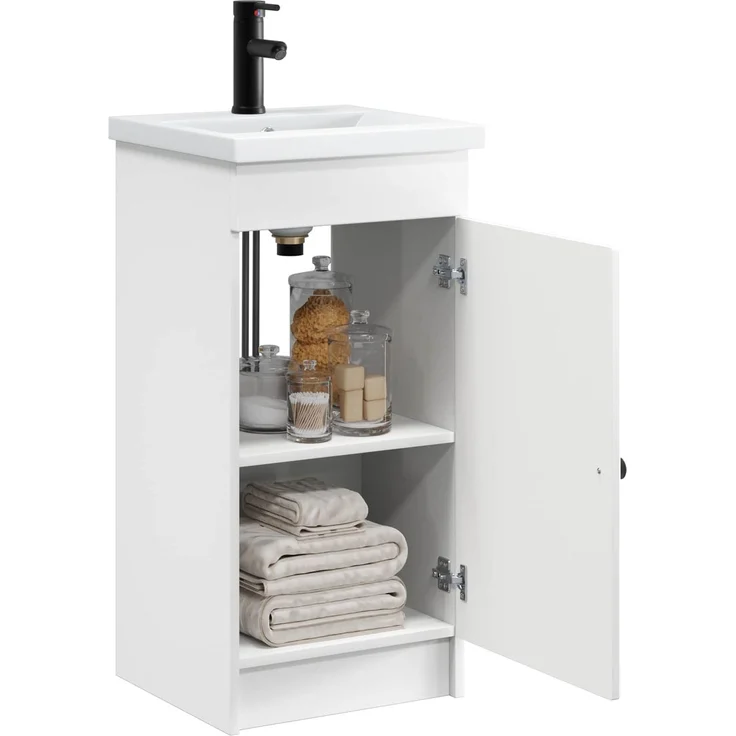 vidaXL Badezimmerschrank mit Waschbecken Weiß 42 x 40 x 84,5 cm 890054 – Bild 2
