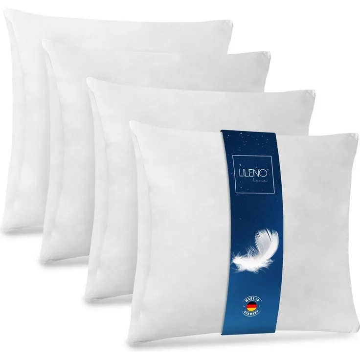 LILENO HOME Federkissen geeignet für Allergiker in verschiedenen Größen - Made in Germany, Füllung: 100% Federn, Rückenschläfer, Seitenschläfer, Bauchschläfer, Set, 4er Set, 40x40 cm