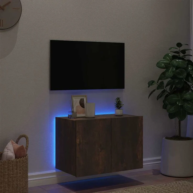 TV-Wandschrank, Fernsehschrank mit LED-Leuchten Räuchereiche 60 x 35 x 41 cm – Bild 4