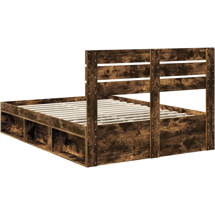 vidaXL Bettrahmen Geräucherte Eiche 150 x 200 cm Massives Kiefernholz 3411403 – Bild 8