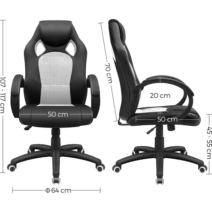 Songmics Racing Stuhl Bürostuhl Gaming Stuhl Chefsessel Drehstuhl PU, schwarz-weiß, OBG56BW – Bild 3
