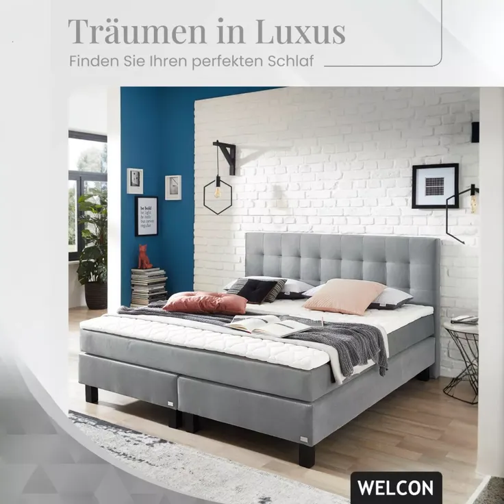 Boxspringbett Rockstar® Limited Edition II Samt 180x200 cm in Hellgrau und Härtegrad H2
