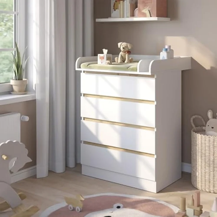 Wickelkommode Emmi Weiß/Goldkraft Eiche 80x111.7 cm mit 4 Schubladen Vitalispa – Bild 1