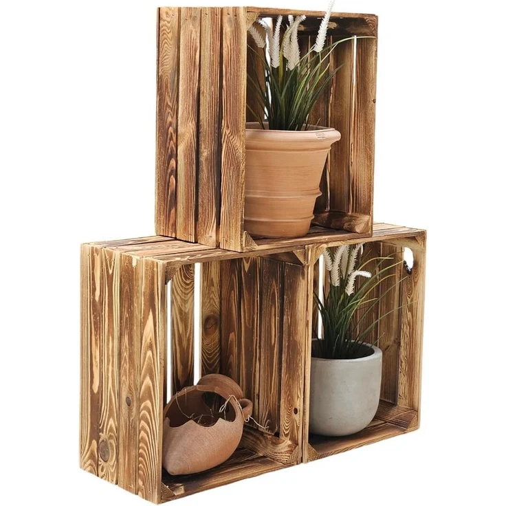 Holzkiste Obstkiste Weinkiste neu geflammt 50 x 40 x 30cm massiv und robust – Bild 9