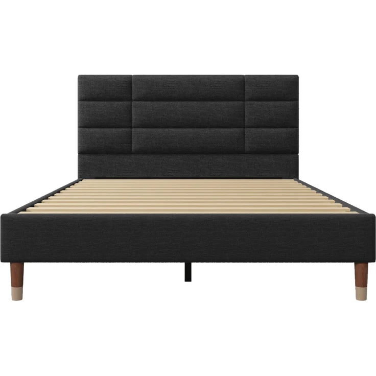 Polsterbett 140x200 cm Doppelbett mit Lattenrost und Kopfteil, Leinenbezug in Schwarz, für Erwachsene & Jugendliche – Bild 9