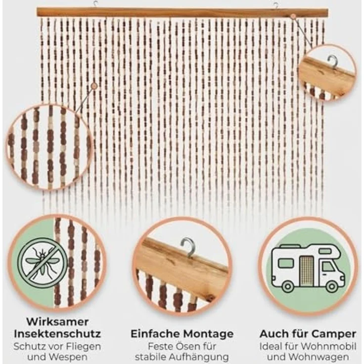 Kobolo Türvorhang Bambusvorhang Vorhang BAMBOO 45 Stränge - Braun (1 St), Ösen – Bild 2