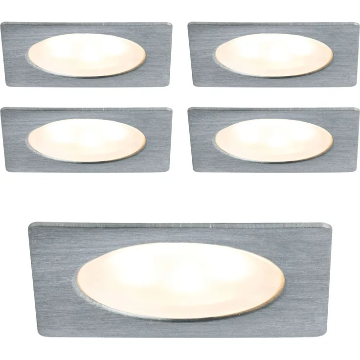 Paulmann Möbel Einbauleuchten Set Mini eckig LED 5x0,4W 2700K 3,6VA 230/12V 35x35mm Eisen gebürstet/Metall6897