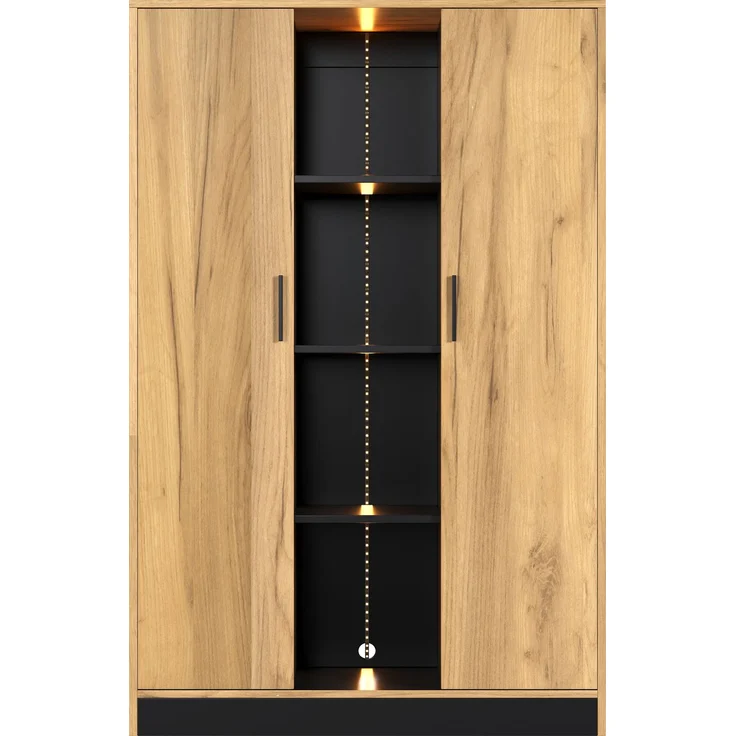 ZUBALIYA Vitrine Schrank 95 x 35 x 160 cm, Aktenschrank mit LED-Beleuchtung, Mehrzweckschrank mit Türen, Bücherregal & Aufbewahrungsschrank aus Holzwerkstoff, Wohnzimmerschrank, Flurschrank,Aktenschrank – Bild 7