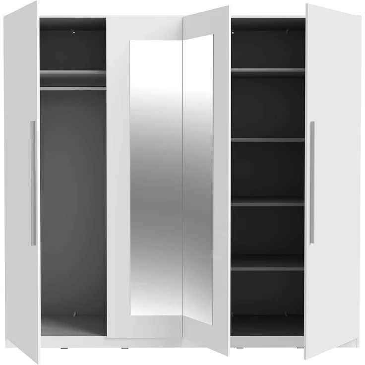 Forte Helen Kleiderschrank 230, klassischer Drehtürenschrank, 4-türig, Spiegel, Schlafzimmer, Holzwerkstoff, Weiß, 227,5 cm breit x 212,9 cm hoch x 58,9 cm tief – Bild 5