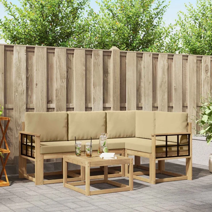 vidaXL Outdoor-Sofagarnitur 5 stk. 4-Sitzer Weiß und Beige 3387607 – Bild 1