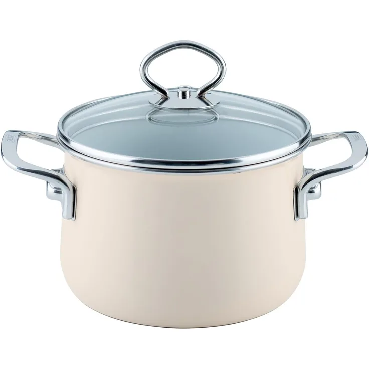 Riess Nouvelle Avorio Fleischtopf mit Glasdeckel Ø16cm, 2 Liter Emaille extrastark