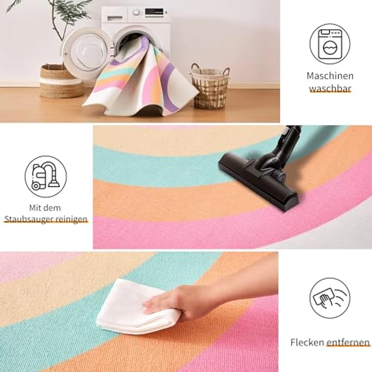 Sonive Rosa Regenbogen Teppich Kinderteppich für Junge Mädchen 80x150cm | Rutschfeste Krabbelmatte für Wohnzimmer, Schlafzimmer, Kinderzimmer – Bild 5