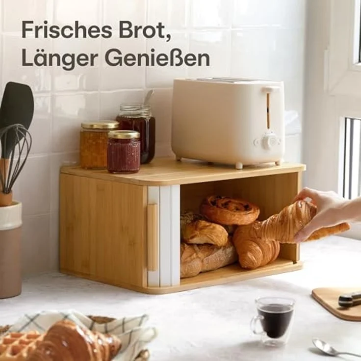 Praknu Brotkasten Brotkasten Groß aus FSC® Holz mit Schiebetür - Brotaufbewahrung, Bambus, FSC® Holz - Platzsparend und stilvolle Brotbox für längere Frische – Bild 3