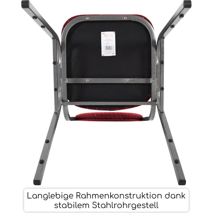Stapelstuhl 8er-Set, Bankettstuhl stapelbar, Stahl Silber, Stoff Rot | Raburg David – Bild 7