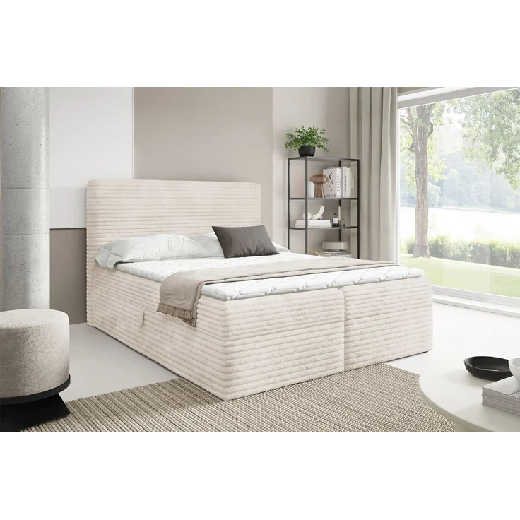 MEBLINI Boxspringbett mit Bettkasten - 200x200 - H4/Creme Cordstoff - TALIA - Gepolstert Doppelbett mit Matratze und Topper - Polsterbett mit Stauraum - Bett mit Kopfteil - Stauraumbett – Bild 2