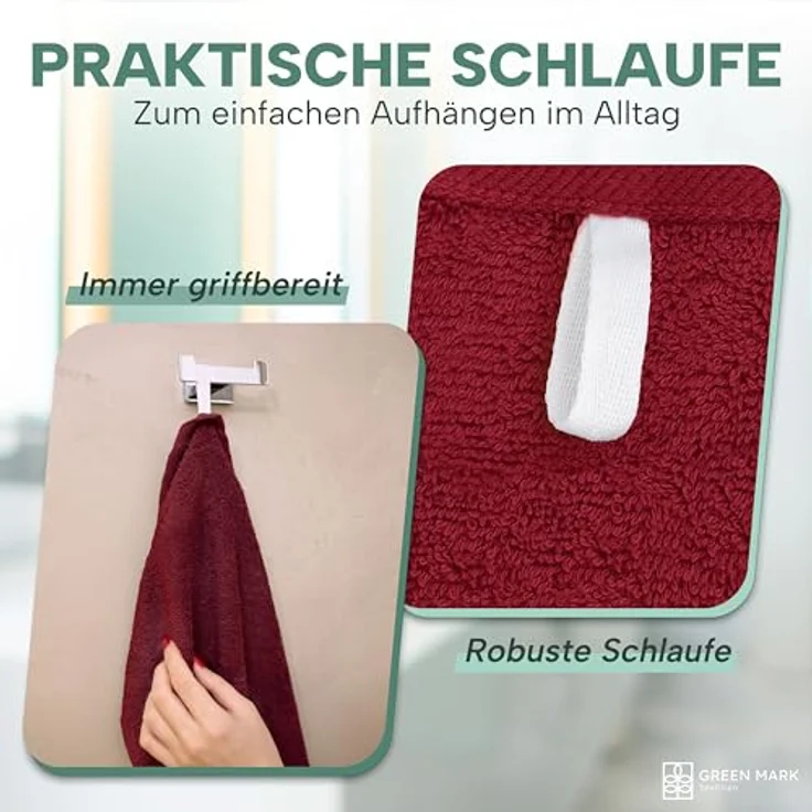NatureMark 8er Spar-Pack Frottier Handtücher, Handtuch-Set, 50x100 cm, Bordeaux rot, 100% Baumwolle – Bild 7