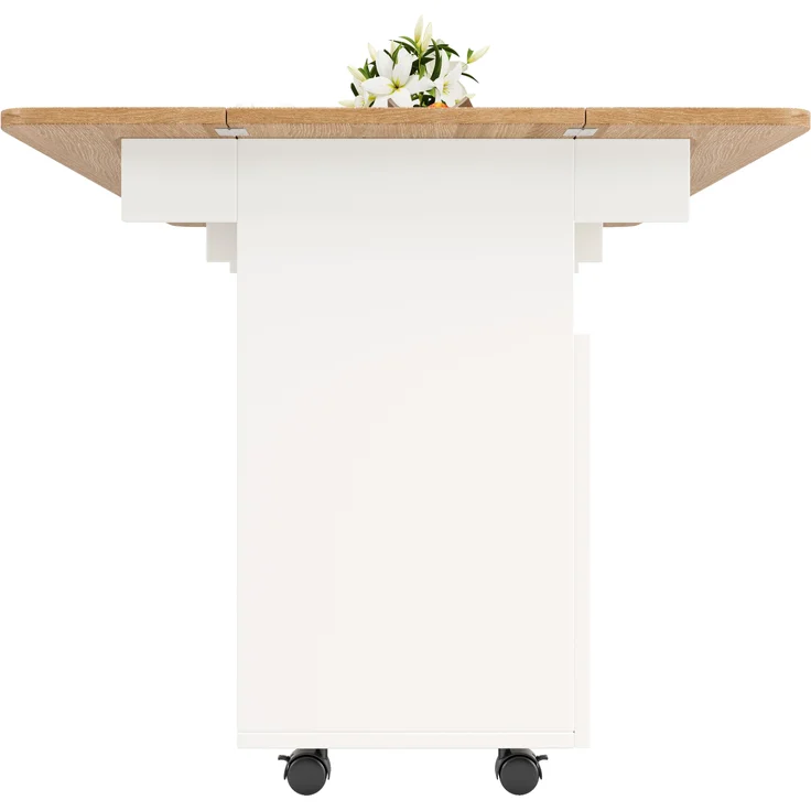 Kücheninsel, modernes Küchensiland, Küchenschrank, abnehmbare Servierwagen-Buffetschrank, Speisewagen mit Holzmaserung, multifunktionaler Esstisch mit Stauraum, Holzoptik, Weiß – Bild 5