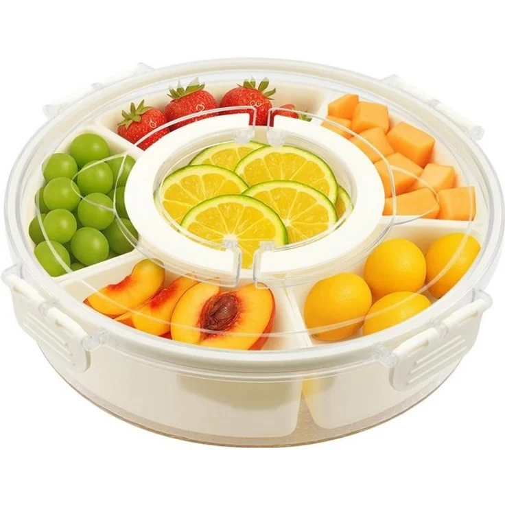 Youyijia Snackschale Dhouse Snackschale mit Deckel, Rund Snackbox mit 6 Fächern, Plastik – Bild 4