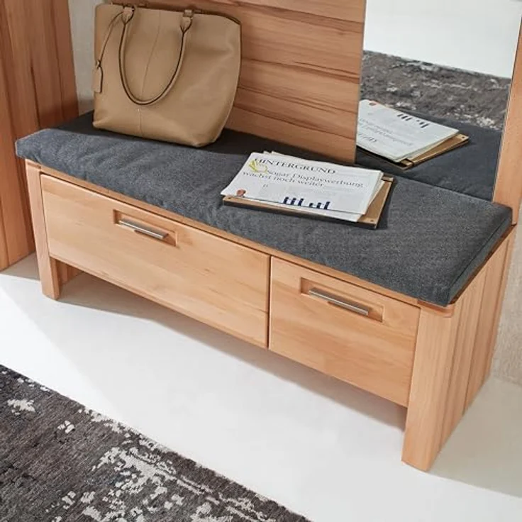 Stella Trading Nature ONE Flurgarderoben Set in Kernbuche Teil-massiv FSC-Zertifiziert - Modernes Garderobenset 3-teilig für Ihren Eingangsbereich - 200 x 201 x 40 cm (B/H/T) – Bild 6