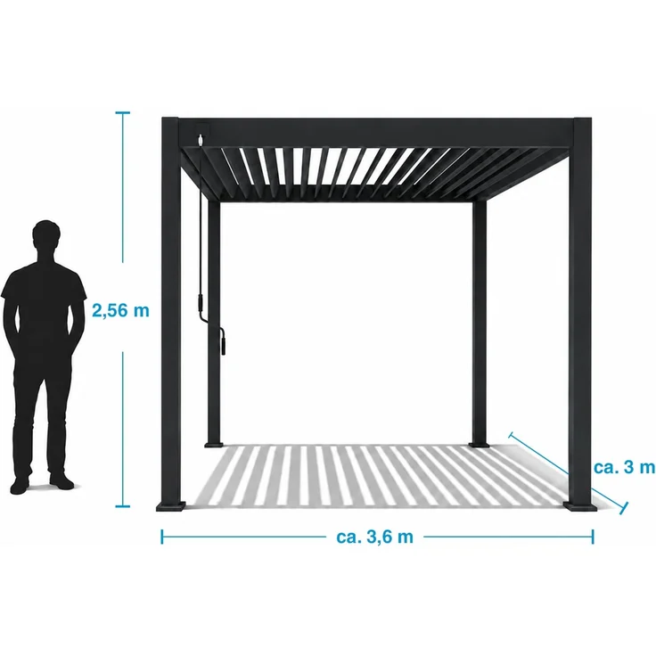 Weide Classic | Pergola Aluminium freistehend | 3 x 3,6 M | Lamellendach anthrazit – Bild 8