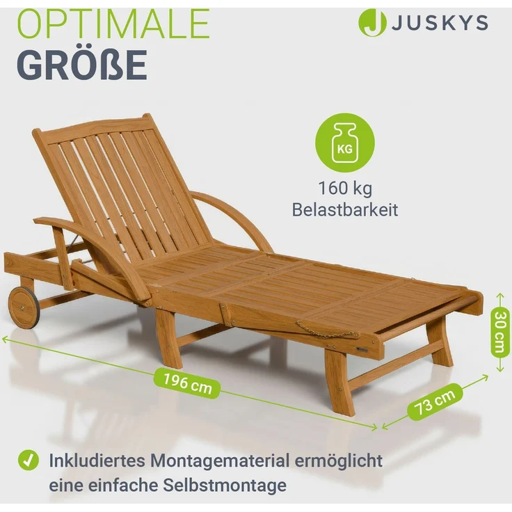 Juskys® Sonnenliege SunScape - Natur, Akazie mit verstellbarem Tisch - 196x72,5x30 cm – Bild 6