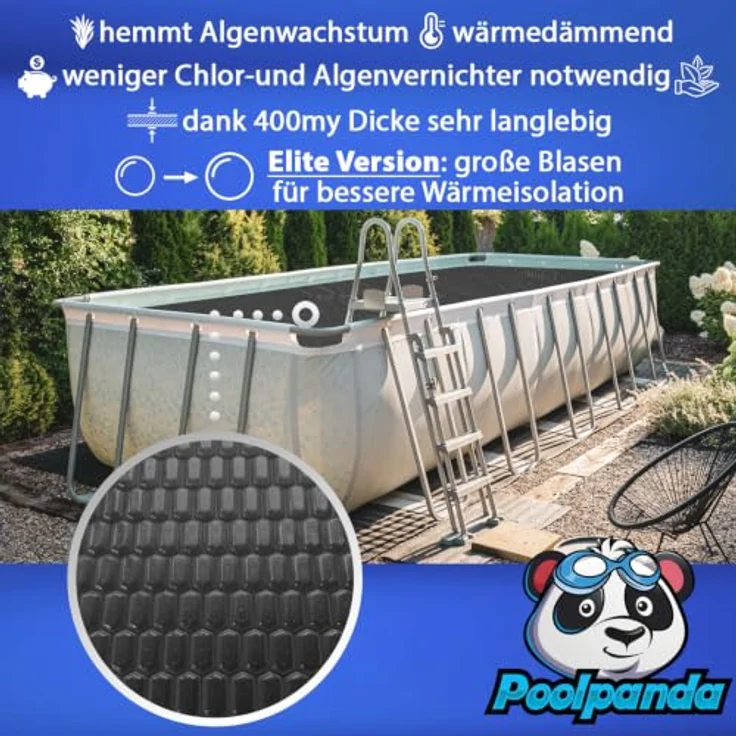 Poolpanda Solarfolie 732x366 cm | Premium | rechteckig | Stärke 400 µm | schwarz | zuschneidbar | Solarplane für Pool – Bild 2