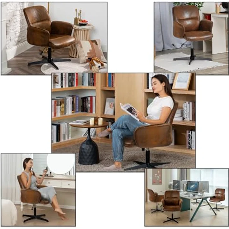MEUBLE COSY Bürostuhl Ergonomisch Schreibtischstuhl mit höhenverstellbar Armlehnen 360° Drehbar Schminkstuhl Sessel für Büro Wohnzimmer Schlafzimmer Vanity, Wildleder, Braun – Bild 8