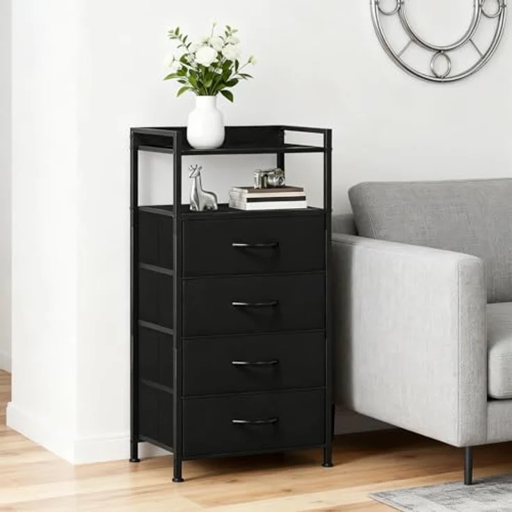 GarveeLife Kommode Schrank 4 Stoffschubladen Aufbewahrungsschrank Für Schlafzimmer Wohnzimmer Flur, Komodenschrank Schubladenschrank, 41x29x83.5Cm – Bild 2