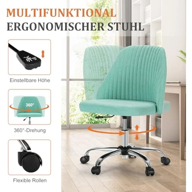 DUMOS Bürostuhl Schreibtischstuhl schminktisch Stuhl kleine Schreibtischstühle mit Rollen niedlicher Drehstuhl Rückenlehne armlos Heimbüro – Bild 5