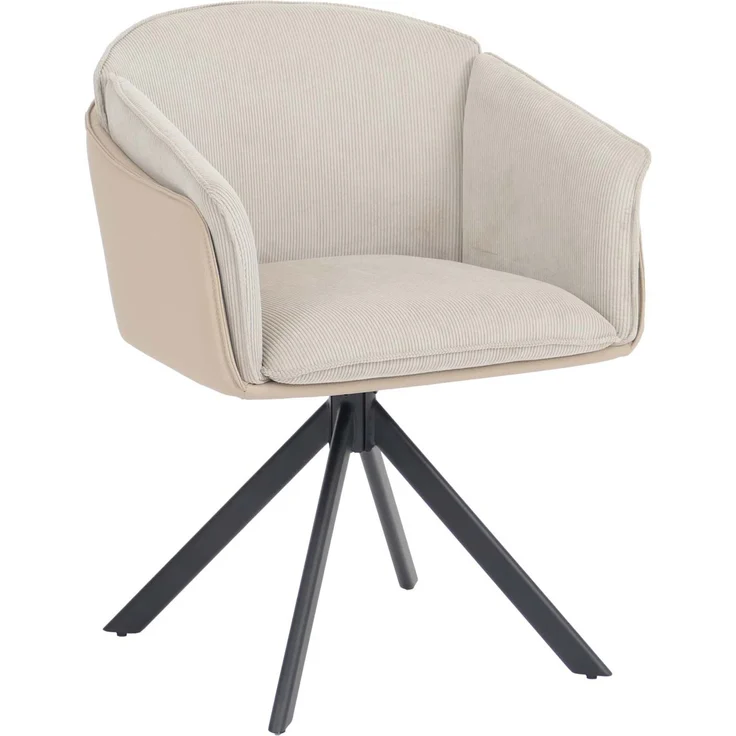 2er-Set Esszimmerstuhl HWC-R24, Küchenstuhl, drehbar Metall Kunstleder Stoff/Textil Cord ~ beige – Bild 7
