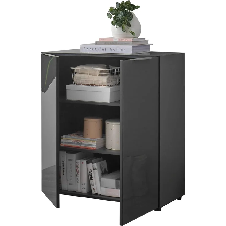 Kommode SANTORIN Anthrazit mit Glasfront, Schrank Korpus in Anthrazit mit Oberboden in Glas-mit viel Stauraum für Ihren Wohnbereich - 90 x 99 x 40 cm (B/H/T) – Bild 5