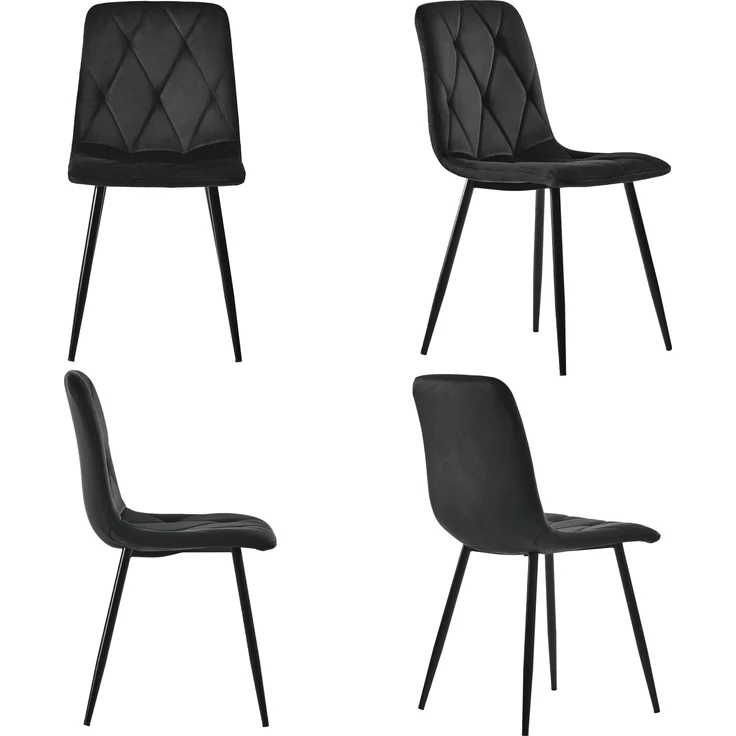 Esszimmerstuhl 4er-Set, 45x40x86 cm, schwarzer Samt, Metallgestell – Bild 3
