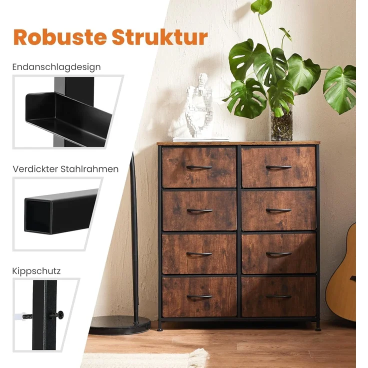 Sweetcrispy Kommode für Schlafzimmer, breite Schublade Kommode, 8 Stoffschubladen mit Griffen, Schubladen aus Stoff, Schrank, TV Stand für Schlafzimmer, Schrank, Wohnzimmer, Kinderzimmer – Bild 7