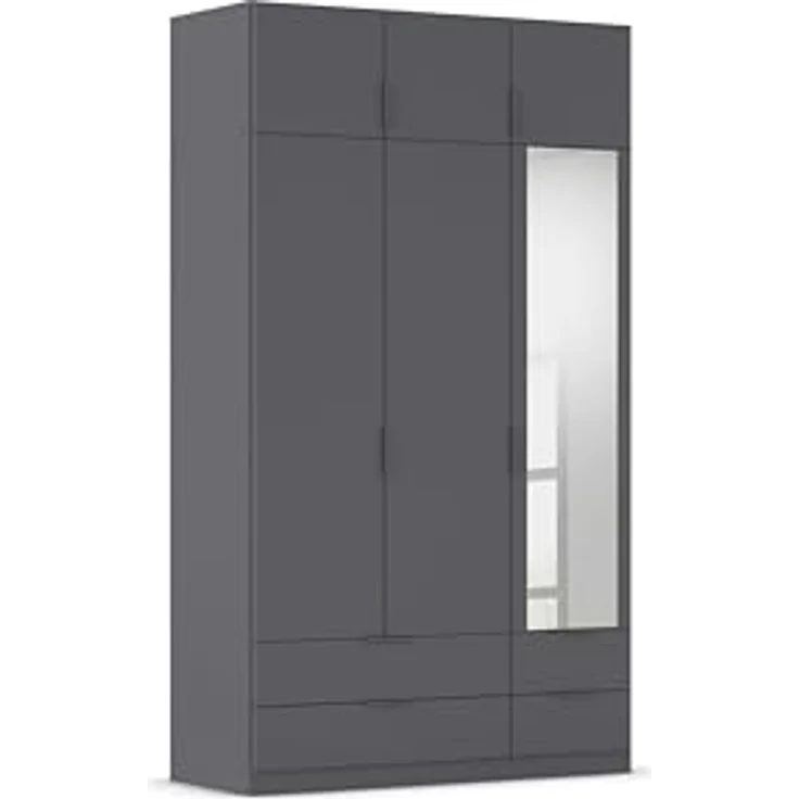 Rauch Möbel Lagoa, Kleiderschrank, Garderobe für Schlafzimmer, Kinderzimmer, Jugendzimmer 6-türig, mit Spiegel, 4 Schubladen, mit Zubehör Classic, Farbe Grau metallic, Schwarz, Breite 136 – Bild 2