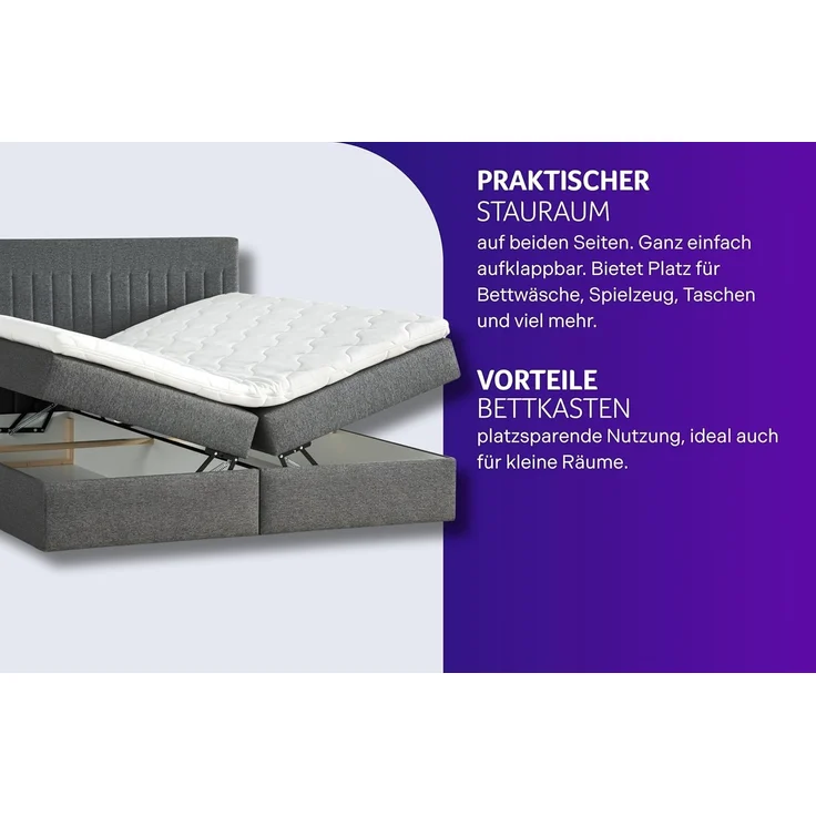 Traumnacht Boxbett Nizza mit praktischem Stauraum, mit 7-Zonen Tonnentaschenfederkernmatratze (H3) und Komfortschaumtopper, Leichter Aufbau, 140x200, dunkelgrau – Bild 5
