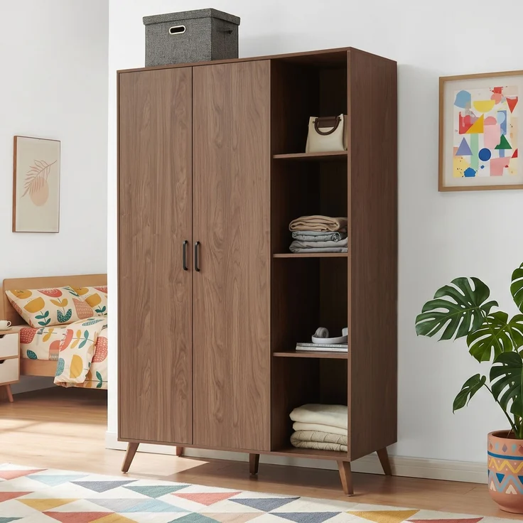 Kleiderschrank Norg 191x120x52 cm 2 Türen 8 Fächer Walnussoptik [en. casa] – Bild 1