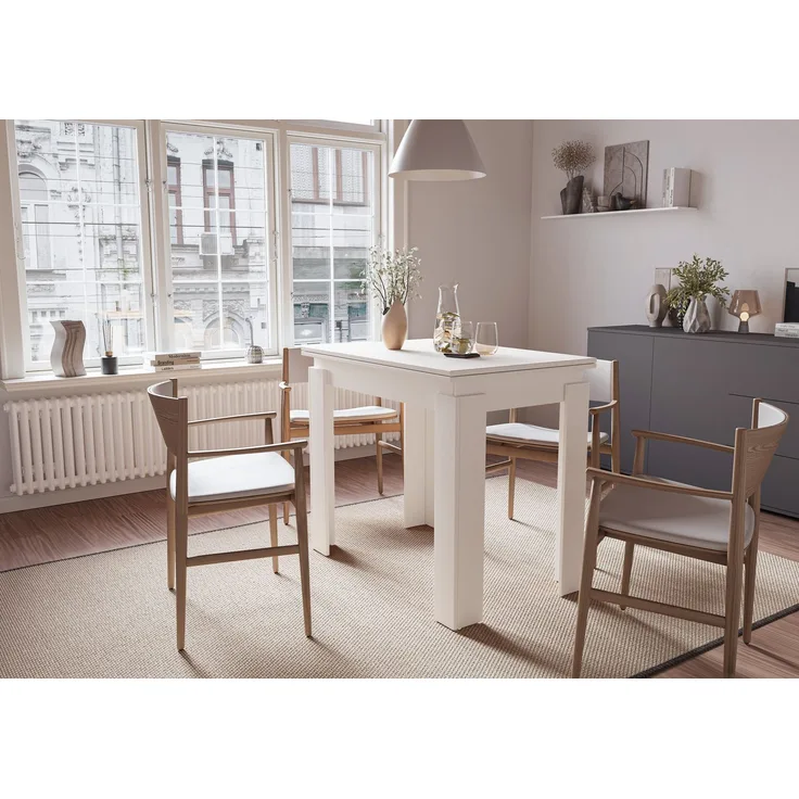 Shefa Esstisch Line Family 90-120 cm Weiß - Moderner Küchentisch aus Holzwerkstoff