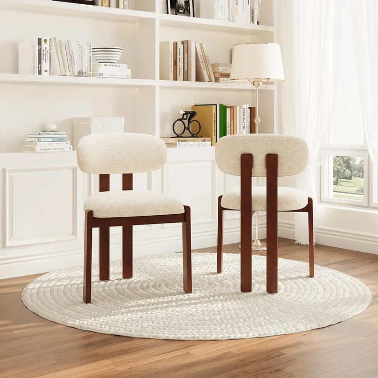 MALOL Esszimmerstühle 2er Set, Moderne mit Holzbeinen in Dunkelbraun, Polsterstühle Stoff-Essstühle mit Stabiler Rückenlehne, Beige Geeignet für Esszimmer, Küche und Gastronomie, Beige