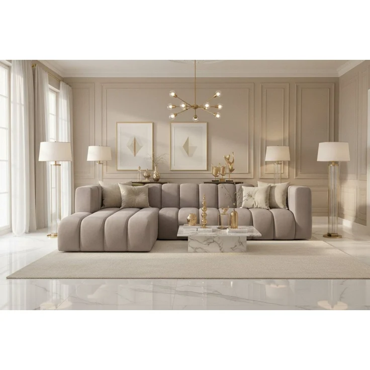 Kaiser Möbel Ecksofa Moderne aus Veloursstoff Salvador Grand L 318 cm, Ecksofa, Tiefe Sitzflächen,Premium-Velours Salvador,Design Soft-Cube – Bild 1
