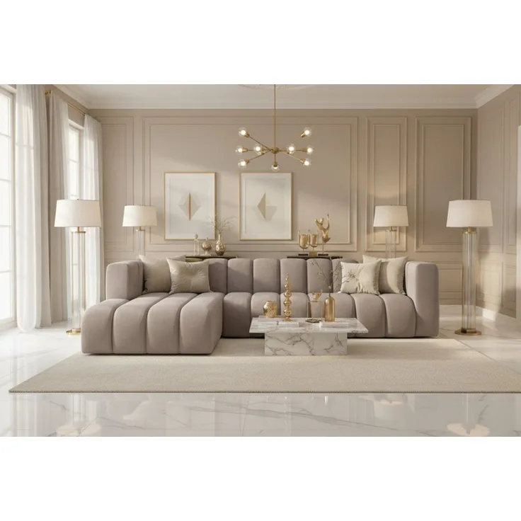 Kaiser Möbel Ecksofa Moderne aus Veloursstoff Salvador Grand L 318 cm, Ecksofa, Tiefe Sitzflächen,Premium-Velours Salvador,Design Soft-Cube