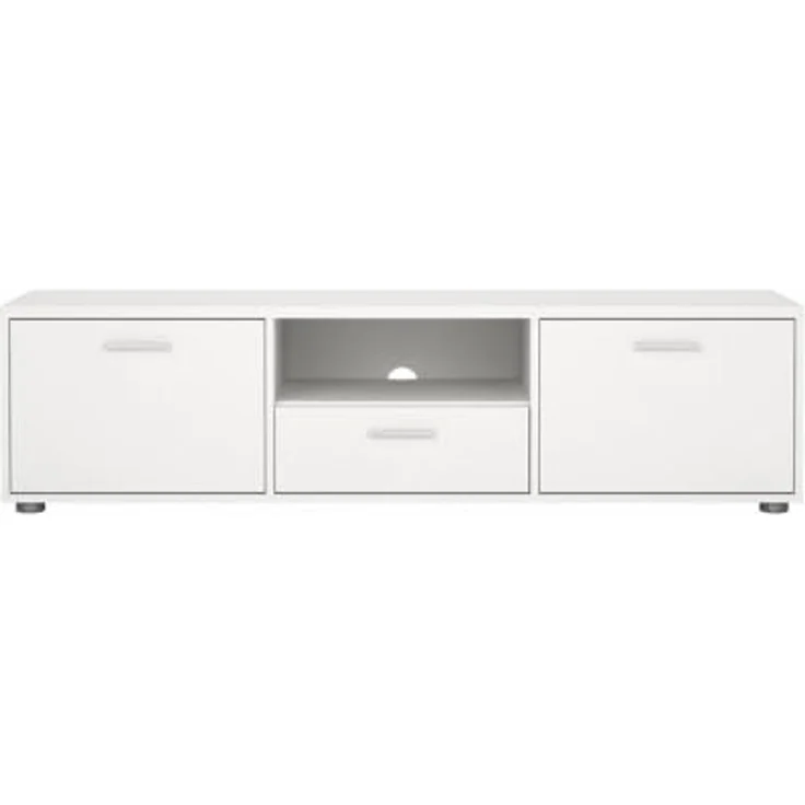 Dmora - Fernsehschrank Fernande, Ständer für Wohnzimmerfernseher, Niedriges Wohnzimmer-Sideboard, TV-Ständerbasis, 147x40 h38 cm, Weiß – Bild 7