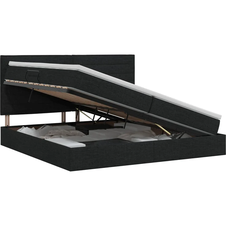 vidaXL Aufbewahrungsbett mit Matratze Schwarz 200 x 200 cm Stoff 3459464 – Bild 2