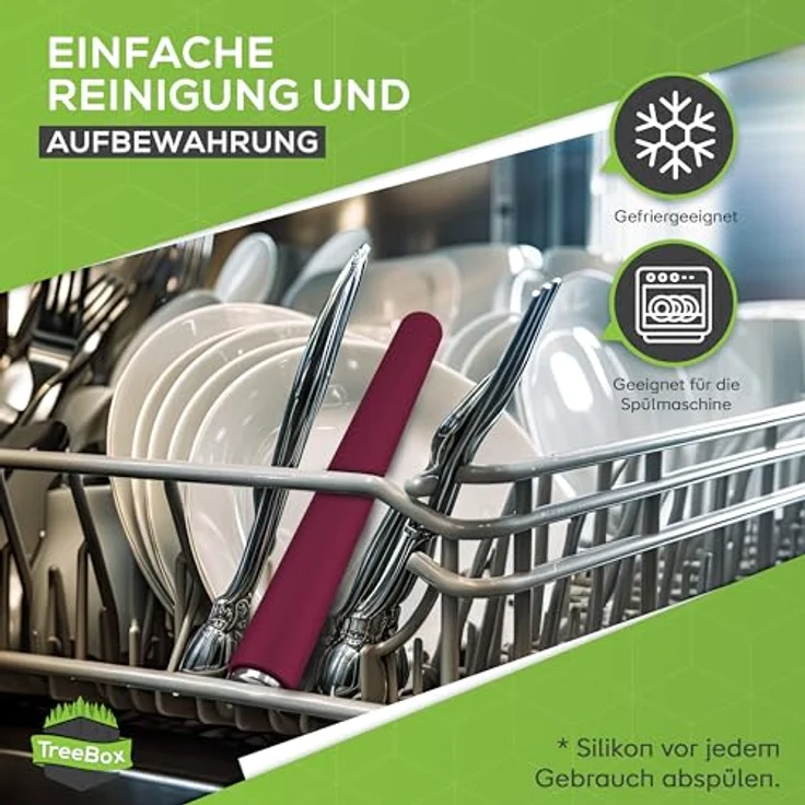 TreeBox Profi Teigrolle aus Silikon und Edelstahl - Das Moderne Nudelholz ohne Griffe - Fondant und Teig im Handumdrehen Ausrollen - Antihaftwirkung (Grape) – Bild 8