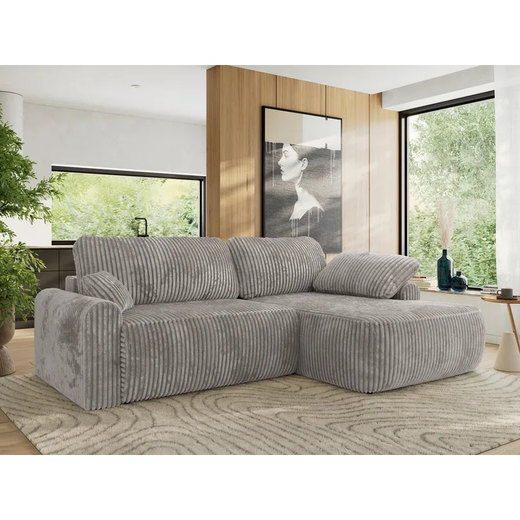 Ecksofa, L-förmiges, lose Kissen, DL-Schlaffunktion, (H 100 x T 187 x B 273 cm) - CUBO L - Cord Hellgrau - rechte Seite