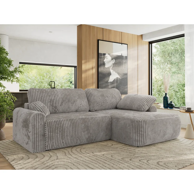 Ecksofa, L-förmiges, lose Kissen, DL-Schlaffunktion, (H 100 x T 187 x B 273 cm) - CUBO L - Cord Hellgrau - rechte Seite – Bild 1