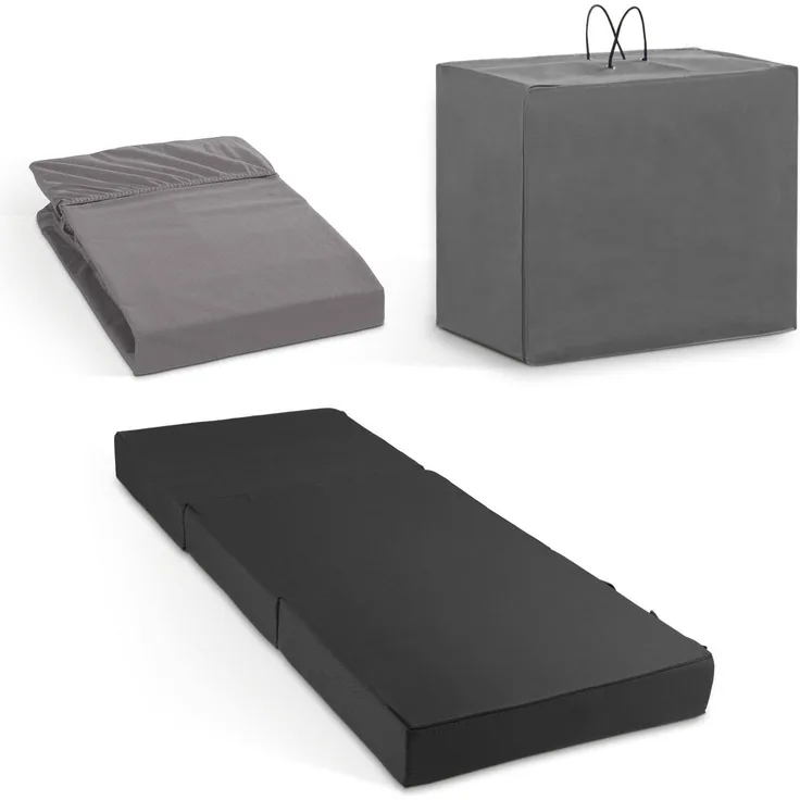 Bestschlaf Gästematratze Klappmatratze Spar-Set (inkl. Spannbettlaken & Transporttasche), 75 x 195 x 15 cm, schwarz