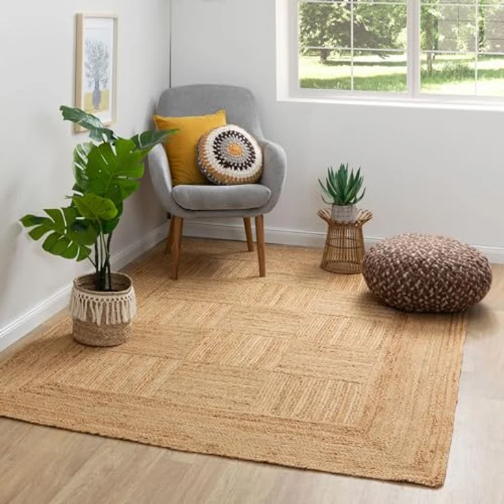 Steffensmeier Juteteppich Goa, Flachgewebeteppich aus Naturmaterialien, rechteckig, 60x110 cm, für Fußbodenheizung geeignet, biologisch abbaubar – Bild 1